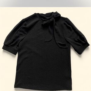 Cable & Gauge Black Textured Blouse with Bow
